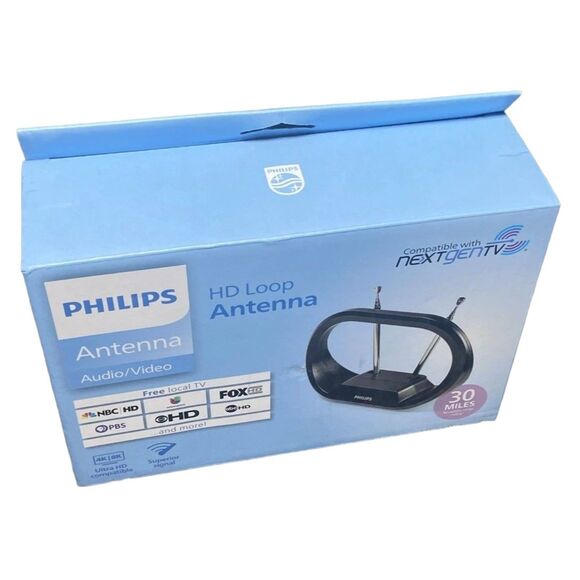 Philips 4K 8K TV Antenna Indoor VHF UHF HD Loop Passive Black NEW Fast Ship - Picture 1 of 4